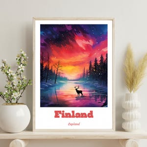 Lapland Poster,  Lapland Travel Print, Scandinavia Travel Gift, Christmas gift, Wedding gift, Winter Art, Finland Travel Poster,
