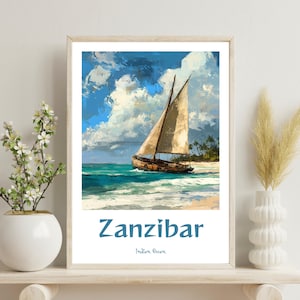 Zanzibar Poster, Zanzibar Ocean Decor, Zanzibar Travel Print, Zanzibar Summer Home Decoration, Gift for Sailors, Christmas Gift,Tanzania Art