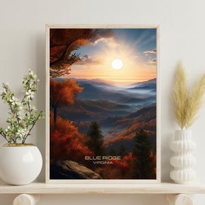 Blue Ridge Mountains Poster, Blue Ridge Parkway Travel Poster, Blue Ridge Art, Wall Decor Autumn,Usa Landscape Poster, Christmas Gift