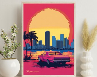 Vintage Miami Sunset Art Print, Miami Retro Wall Art,90s Nostalgia Miami Art, Miami Poster, Miami Wall Art, Florida Art, Christmas Gift