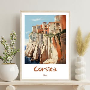 Affiche Corse, affiche de voyage en Corse, art du paysage France, décoration murale Corse, cadeau art Corse France, art Corse de Bonifacio