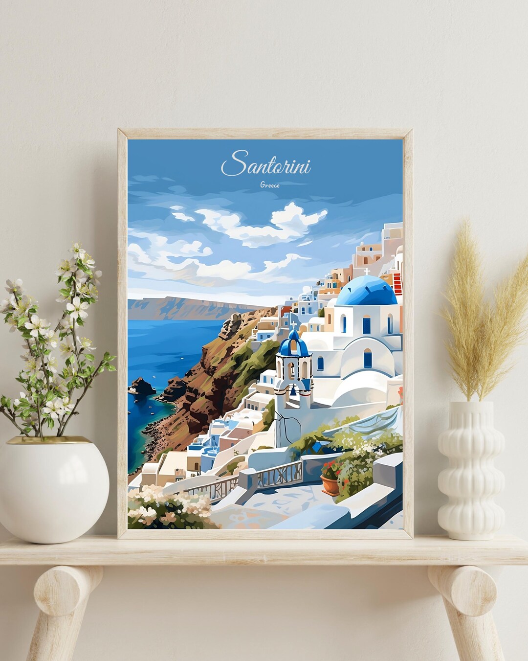Santorini Poster, Santorini Traditional Travel Print, Greece Travel ...