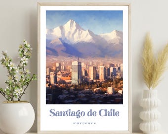 Santiago de Chile Poster, Santiago Travel Poster, Santiago Poster,Santiago Print,Home Decoration, Chile Travel art, Christmas Gift,Chile art