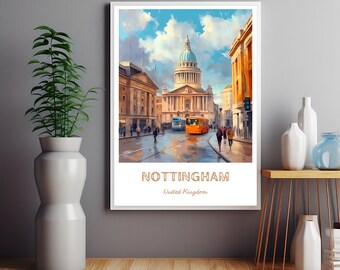 Nottingham Print, England Travel Poster, Nottingham Wall Art, East Midlands Gift Idea,  Nottingham Poster, England art, Christmas Gift