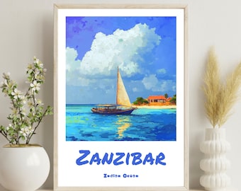 Zanzibar Poster, Zanzibar Ocean Decor, Zanzibar Travel Print, Zanzibar Summer Home Decoration, Gift for Sailors, Christmas Gift,Tanzania Art