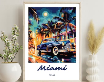 Miami Poster, Miami Reisekunst, USA, Geburtstagsgeschenk, Hochzeitsgeschenk, Miami Kunst, Florida Poster, Florida Kunst, Weihnachtsgeschenk