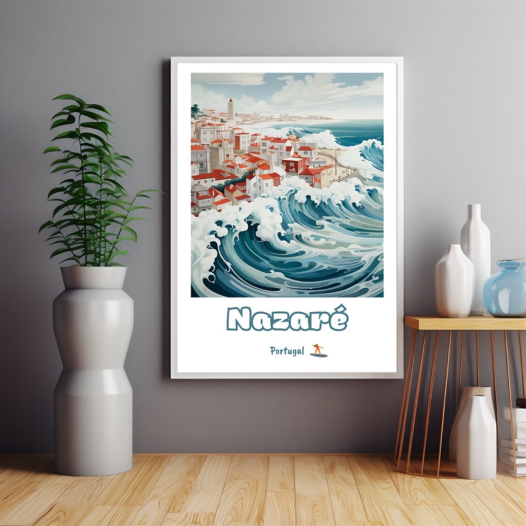 Nazare Portugal Poster, Nazare Print, Nazare Travel Art, Nazare Travel