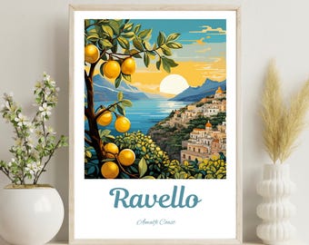 Ravello Poster, Amalfi Coast traditional travel print, Ravello Print, Italy print, Italy Art, Ravello Wall Art, Wedding Gift, Christmas Gift