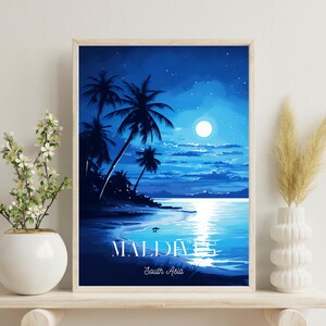 Maldives Poster, Maldives Wall Art, Maldives Art Print, Maldives Honeymoon Anniversary Gift Idea, Maldives Night Poster, Christmas Gift,