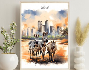 Nairobi Poster, Nairobi Reisedruck, Nairobi Geschenk Kunst, Kenia Reisedruck, Kenia Kunstdruck, Hochzeitsgeschenk, Weihnachtsgeschenk, Afrika Kunst