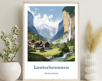 Lauterbrunnen Poster, Swiss Travel Print, Wengen, Switzerland Art Print, Lauterbrunnen Switzerland Travel Print,Swiss Alps Christmas Gift
