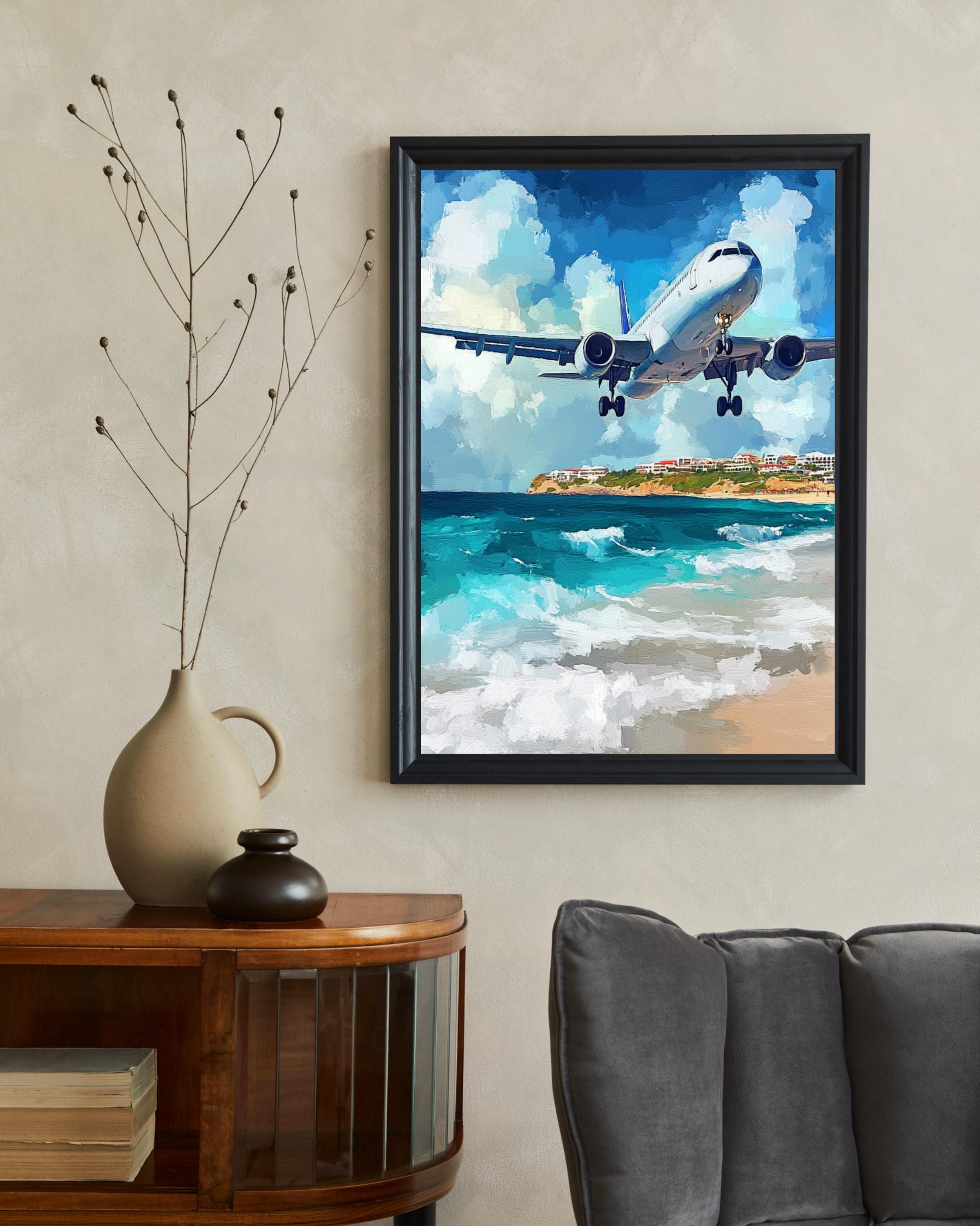 Sint Maarten Poster, Airplane Wall Art, Gift for Pilots, Unique
