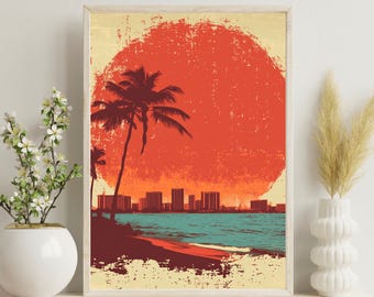 Honolulu Travel Art Print, Vintage Hawaii Print, Retro Honolulu Poster, Tropical Travel Decor, Beach House Artwork, Christmas Gift