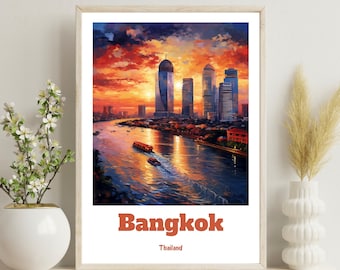 Bangkok Poster, Thailand Travel Poster, Bangkok Wall Art, Bangkok Thailand Poster, Thai Gift, Bangkok Print, Christmas Gift, Asia Travel art