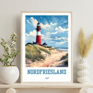 Sylt Poster, Sylt Island Travel Print, German Art Print, Lighthouse Art, North Frisia Poster, Christmas Gift, Wedding Gift, North Sea Art