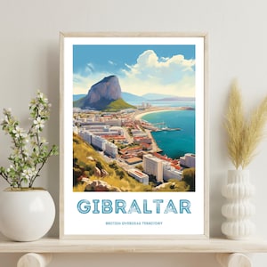 Gibraltar Poster, Gibraltar traditional travel print, Rock of Gibraltar Art Print, Gibraltar Wall Art, Christmas Gift, Wedding Gift