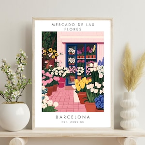 Mercado de Las Flores Barcelona Poster, Barcelona Flower Market Print, Barcelona Art Cute Floral Print, Abstract Botanical Prints, Art Gift