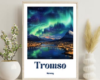 Tromso Norway Poster, Tromso Art Print, Tromso Norway Illustration, Norway Travel Poster, Tromso Travel Poster, Tromso Decor, Wedding Gift,