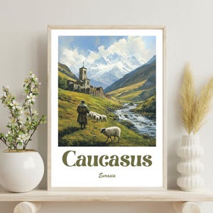Caucasus Poster, Caucasus Travel Print, Caucasus Wall Art, Caucasus Mountains Print, Eurasia Art Print, Wedding Gift, Christmas Gift