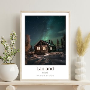 Lapland Poster, Lapland Print, Home Gift, Lapland Artwork Décor, Northern Lights, Aurora Print, Winter Poster, Christmas Gift, Nordic Gift