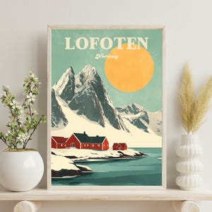 Lofoten Norway Poster, Lofoten Retro Poster, Lofoten Travel Art Print, Norway Winter Print, Lofoten Vintage Print, Christmas Gift
