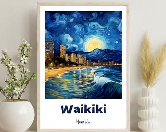 Waikiki Beach Poster, Honolulu Print, Honolulu Hawaii Art Print, Tropical Art Poster, Waikiki Honolulu Art Poster, Birthday Gift, Hawaii Art