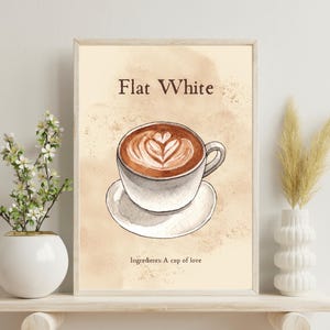 Flat White Coffee Poster,Coffee Print, Cafe Poster, Coffee Wall Art, Brunch Print, Kitchen Wall Art, Cafe Art, Coffee Lover Gift,Kitchen Art