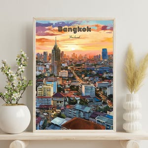 Bangkok Poster, Thailand Travel Poster, Bangkok Wall Art, Bangkok Thailand Poster, Thai Gift, Bangkok Print, Birthday Gift, Christmas Gift