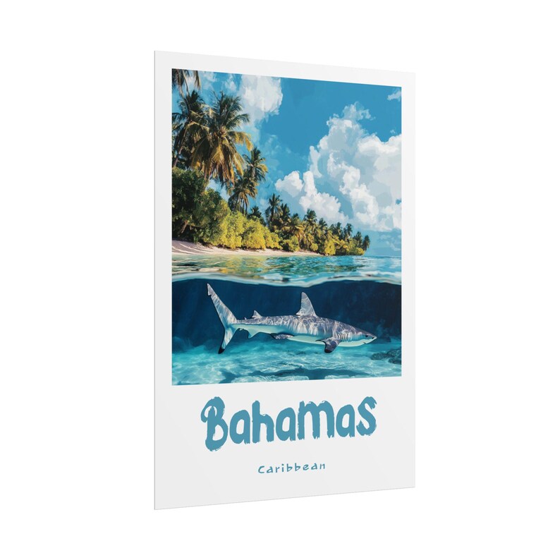 Exuma Poster Tropical Shark Poster, Bahamas Art Print, Beach Decor, Caribbean Home ...