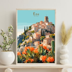 Eze Poster, Eze Reisedruck, Eze Wandbehang Wohndekor, Frankreich Kunstwerk, Provence Druck, Cote d Azur Poster, Hochzeitsgeschenk, Geburtstagsgeschenk