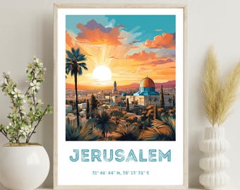 Affiche de Jérusalem, art mural de Jérusalem, impression de Jérusalem, art de voyage en Israël, décoration de Jérusalem, cadeau de mariage, art rupestre, cadeau de Noël