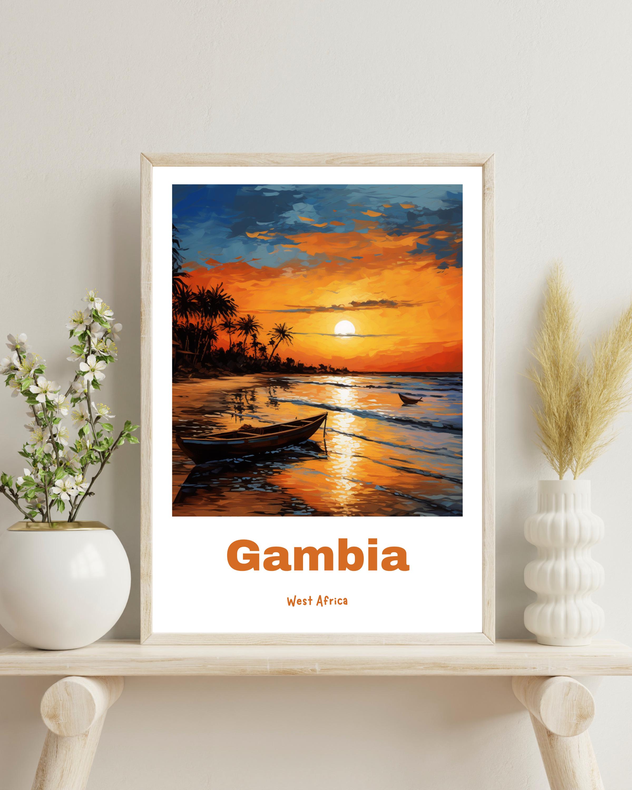 Gambia Poster, Gambia Wall Art, Gambia Travel Poster, Gambia Gift Travel Print, Africa Gift For Her, Gift For Him, Africa Unique Art,