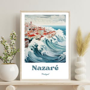 Nazare Poster, Nazare Print, Nazare Travel Art, Nazare Travel Poster, Portugal Wall Art, Nazare Waves Print, Nazare Wave Art, Christmas Gift