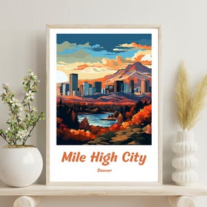 Pôster da Mile High City, impressão do horizonte de Denver, pôster de Denver, impressão de viagem de Denver, impressão do Colorado, arte de parede de Denver, presente de Natal de Denver