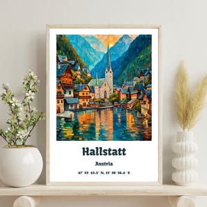 Hallstatt Austria Poster, Austria travel print, Hallstatt Van gogh, Hallstatt print, Austria art, Austria Mountain Landscape, Christmas Gift