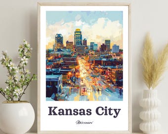 Kansas City Art Poster, Kansas City Travel Print, Kansas City Artwork, Missouri Print, Vintage Kansas City Style Art, Christmas Gift,
