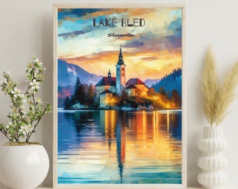 Bleder See Poster, Slowenien Reisedruck, Slowenien Poster, Bleder See, Geburtstagsgeschenk, Hochzeitsgeschenk, Weihnachtsgeschenk, Slowenien Kunst Geschenk