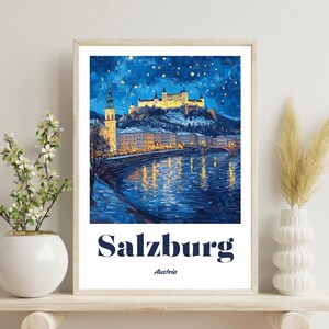 Salzburg Poster, Salzburg Travel Art Print, Salzburg Winter Poster, Christmas Wall Decor, Austria Art Print, Christmas Gift, Salzburg Decor