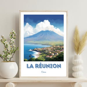 Pôster La Reunion, impressão de viagem La Reunion, arte de parede França La Reunion, pôster da Ilha La Reunion, presente Paille-en-queue, presente de casamento