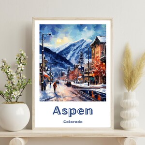 Póster de Aspen, arte de pared de Aspen, impresión artística de Aspen, obra de arte de Aspen, impresión de Aspen Colorado, arte de Aspen Colorado, arte de pared navideño, regalo de Navidad