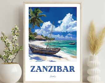 Zanzibar Beach Poster, Zanzibar Ocean Decor, Zanzibar Travel Print, Zanzibar Summer Home Decoration, Gift for Sailors, Christmas Gift,