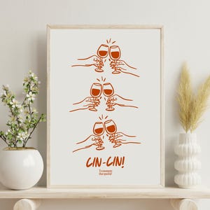 Cin Cin Poster, Trendy Cin Cin Print, Cheers Print, Cocktail Print, Vino Print, Modernes Boho Dekor, Weinglas Cheers Poster, Vintage Drink Art