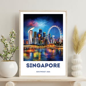 Póster de Singapur, impresión de viaje tradicional de Singapur, arte mural de Singapur, arte asiático, regalo de boda, arte de Singapur, regalo de Navidad de Singapur