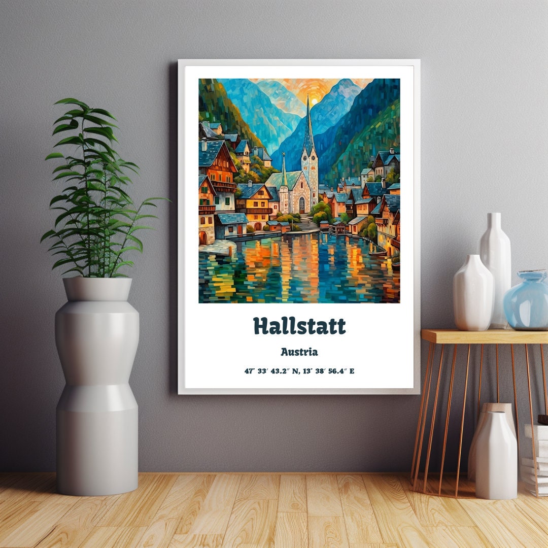 Hallstatt Austria Poster, Austria Travel Print, Hallstatt Van Gogh ...