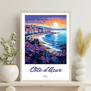 Nice Poster, Nice France Travel Print, French Riviera Art, Côte d’Azur traditional travel print, French Christmas Gift, Côte d’Azur poster,