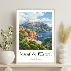 Cartel de la Riviera Francesa, Cartel del Massif de l'Esterel, Impresión de arte de viaje del Massif de l'Esterel, Arte de la Riviera Francesa, Regalo de Navidad, Arte Francés