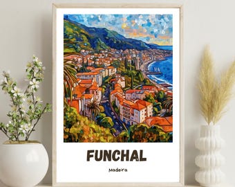 Cartel de Funchal, Cartel de Madeira, Impresión de Funchal Madeira, Decoración del hogar de arte de pared de Portugal, Cartel de regalo de Portugal, Regalo de Navidad, Regalo de boda