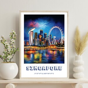 Singapore Poster, Singapore traditional travel print, Singapore Wall Art, Asian Art, Wedding gift, Singapore Art, Singapore Christmas Gift