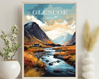 Glencoe Scotland Poster Print, Scotland Travel Poster, Birthday present, Wedding anniversary gift, Glencoe Art Print, Scotland Souvenir