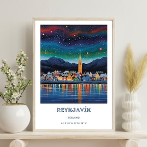 Reykjavik Poster, Reykjavík Iceland Travel Poster, Iceland Poster, Reykjavík, Iceland print, Wedding gift, birthday present, Christmas Gift